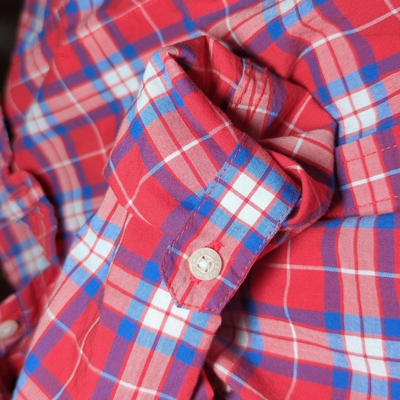 Janie and Jack Red White Blue Button Down Roll-Tab Sleeve Shirt Cotton Size 3 - Picture 4 of 5